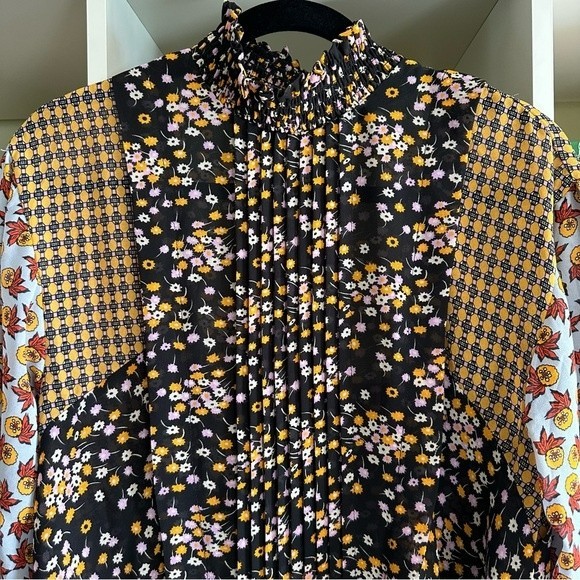 Boho Sfera Sheer Statement Sleeve Multi Colored Floral Blouse Top Size M - Picture 7 of 14